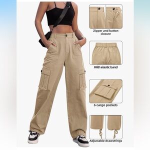 Tan Cargo Pants with Adjustable Drawstrings